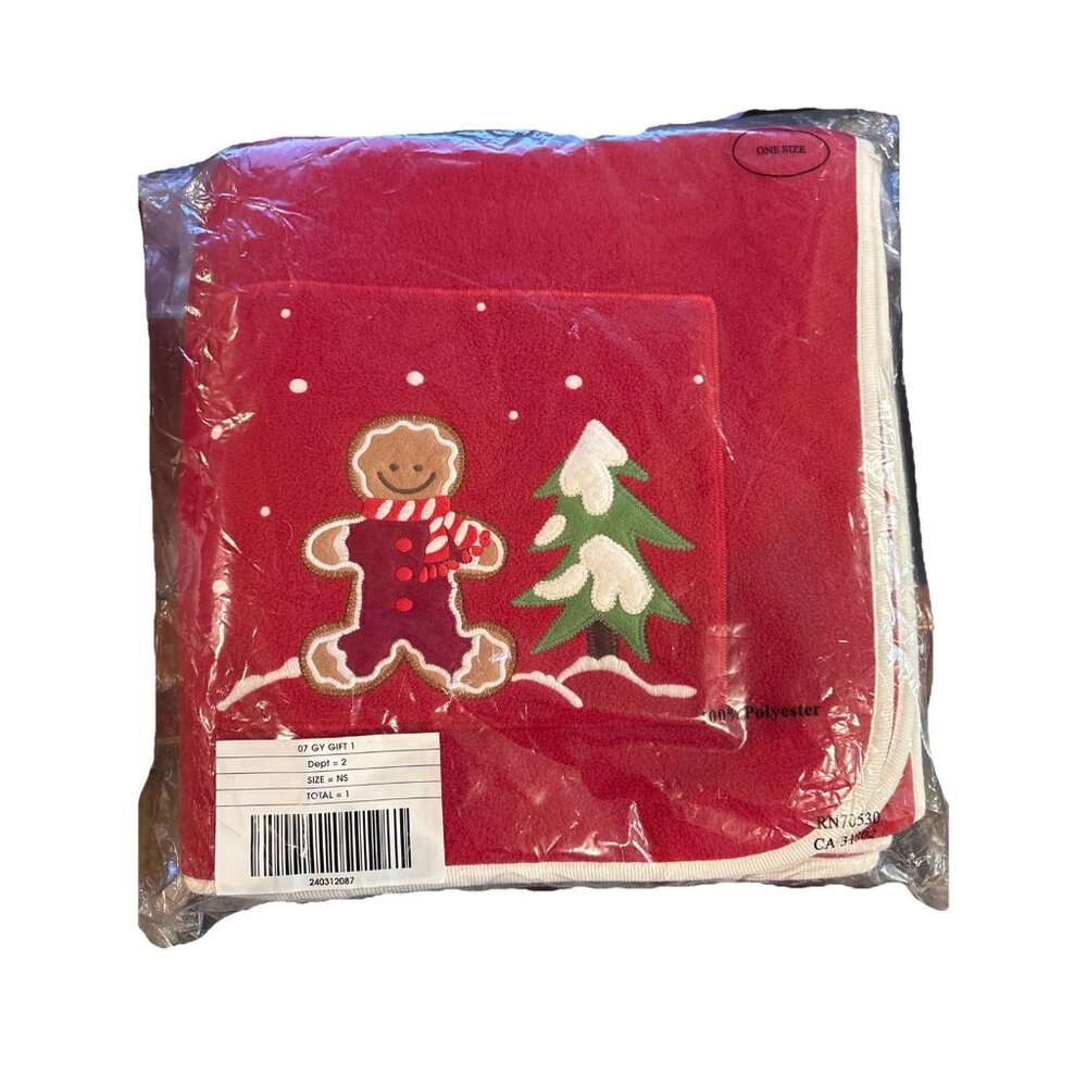 NWT Gymboree Red Polyester Gingerbread with Tree One Size Blanket - Picture 2 of 4